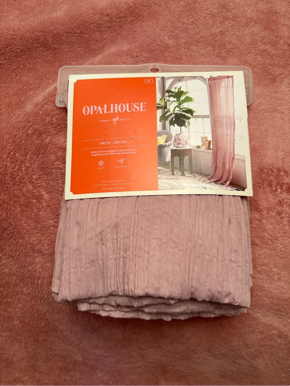 Opalhouse 42“ W x 84“ L sheer one panel curtain-Dusty Rose crushed - Picture 1 of 4